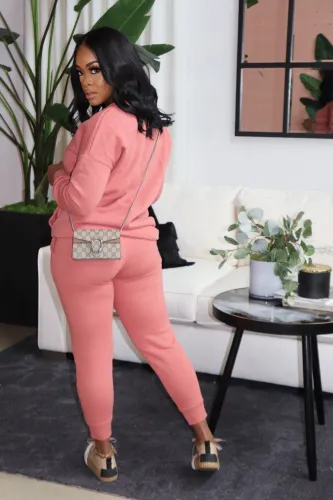 Autumn Casual Solid Plain Round Neck Sweatsuit