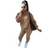 Plus Size Winter Fleece Hoody Plain Sweatsuit