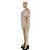 Autumn Solid Plain Cut Out Hoody Shirt and Pants Set