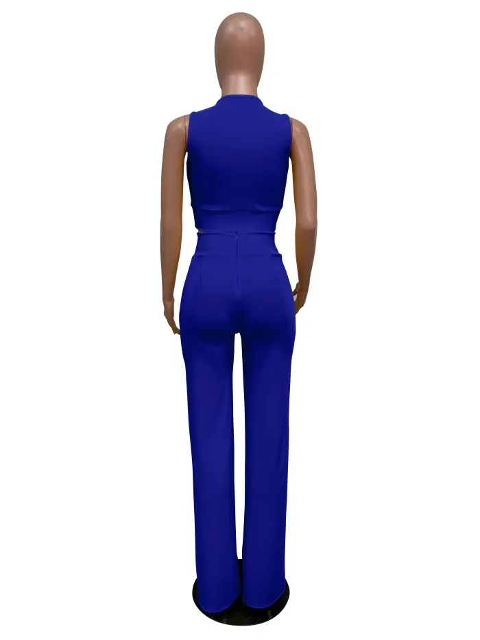 Summer Party Solid Color Halter Crop Top and High Waist Pants Set