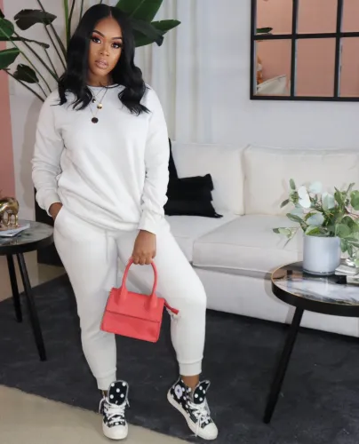 Autumn Casual Solid Plain Round Neck Sweatsuit