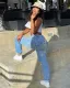 Autumn Stylish Lace Up Back Blue Jeans
