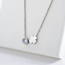 Fashion Silver Clover Charm With Zircon Necklace For Women
