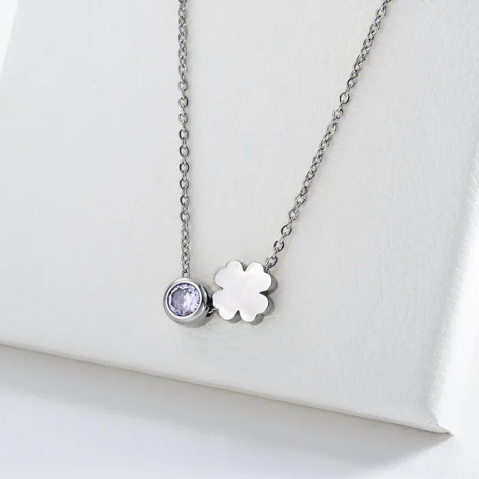 Fashion Silver Clover Charm With Zircon Necklace For Women