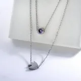 New Design Silver Fish Charm With Zircon Double Chains Necklace