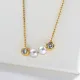 Stainless Steel Beaded Necklace Pearl Clear Zircon Charm Gold Necklace