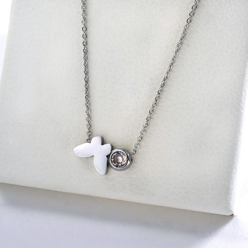 Fashion Silver Butterfly Charm With Clear Zirconia Necklace For Women