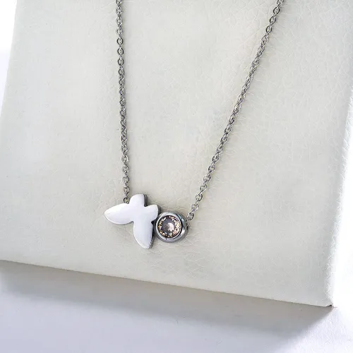 Fashion Silver Butterfly Charm With Clear Zirconia Necklace For Women