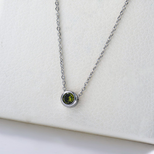 Cute Silver Green Zircon Charm Necklace For Girlfriend