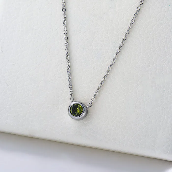 Cute Silver Green Zircon Charm Necklace For Girlfriend