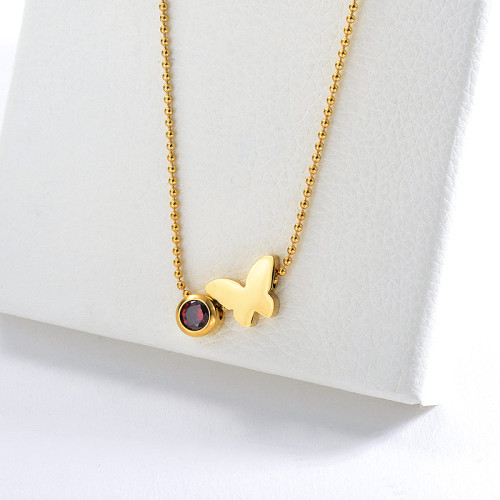 Elegant Gold Butterfly Charm With Zirconia Necklace For Women