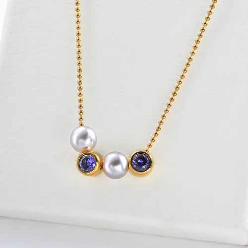Hot Selling Pearl With Purple Zircon Charm Silver Necklace For Women