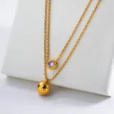 Simple Gold Stainless Steel Ball With Zircon Charm Necklace For Women