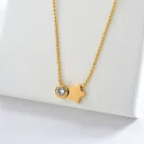 18K Gold Star Charm With Zirconia Necklace For Women