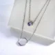 Silver Hexagon Charm With Clear Zircon Double Chain Layered Necklace For Women