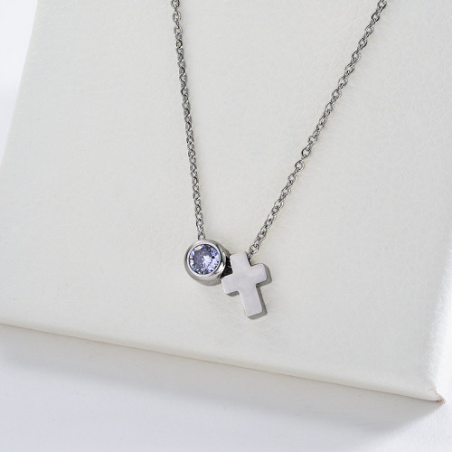 Hot Selling Silver Cross Charm With Zirconia Necklace For Women