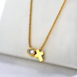 18K Gold Cross Charm Religious Jewelry With Zircon Ball Chains Necklace