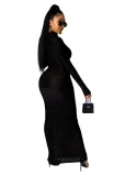 Autumn Party Print Black Sexy Long Sheath Dress