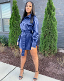 Winter Button Up Leather Shirt Dress with Belt