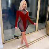Autumn Party Sexy Mesh Patchwork Bodycon Dress