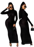 Autumn Party Print Black Sexy Long Sheath Dress