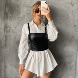 Sexy Black Leather Strap Crop Top