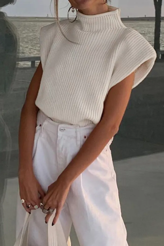 Autumn Turtleneck Cap Sleeve Loose Sweater