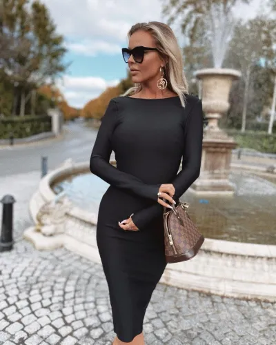 Autumn Party Sexy Open Back Zipped Midi Dress