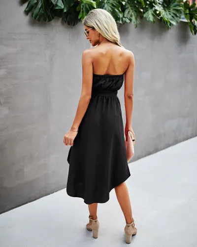 Summer Elegant Solid Plain Strapless High Waist Long Dress