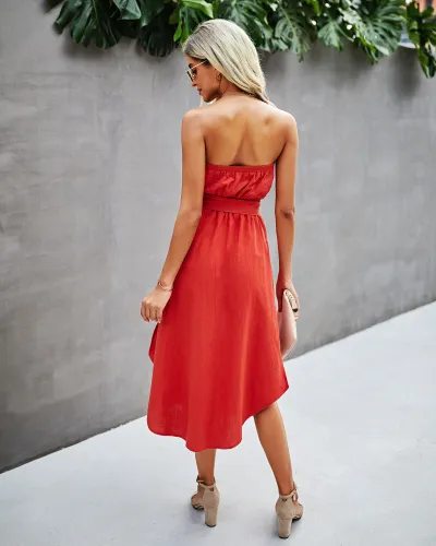 Summer Elegant Solid Plain Strapless High Waist Long Dress