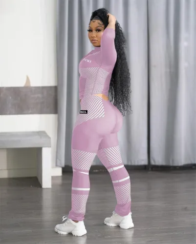 Autumn Sports Fitness Letter Print Shirt and Legging Set