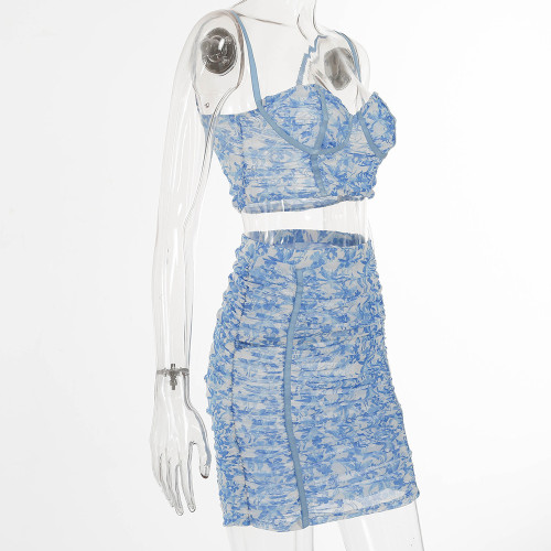 Summer Party Floral Strap Crop Top and Mini Skirt Set