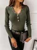 Autumn V-Neck Buttoned Knitting Basic Top