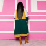 Autumn Contrast Color Long Cardigans with Full Sleeves