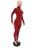 Autumn Sports Fitness Turtleneck Plain Stacked Jumpsuit