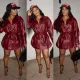 Winter Button Up Leather Shirt Dress with Belt