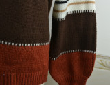 Winter Colorful Contrast Stripes Round Neck Pullover Sweater