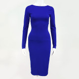 Autumn Party Sexy Open Back Zipped Midi Dress