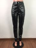 Winter Snake Skin Leather High Waist Pants
