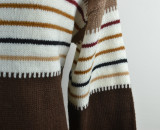 Winter Colorful Contrast Stripes Round Neck Pullover Sweater
