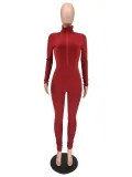Autumn Sports Fitness Turtleneck Plain Stacked Jumpsuit