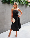 Summer Elegant Solid Plain Strapless High Waist Long Dress