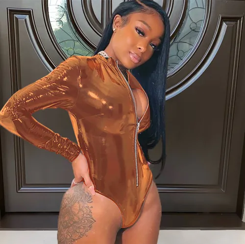 Winter Party Sexy Zip Up Long Sleeve Leather Bodysuit