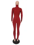 Autumn Sports Fitness Turtleneck Plain Stacked Jumpsuit
