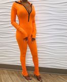 Autumn Sports Fitness Turtleneck Plain Stacked Jumpsuit