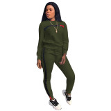 Autumn Casual Stripes O-Neck Shirt and Pants Set