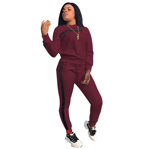 Autumn Casual Stripes O-Neck Shirt and Pants Set
