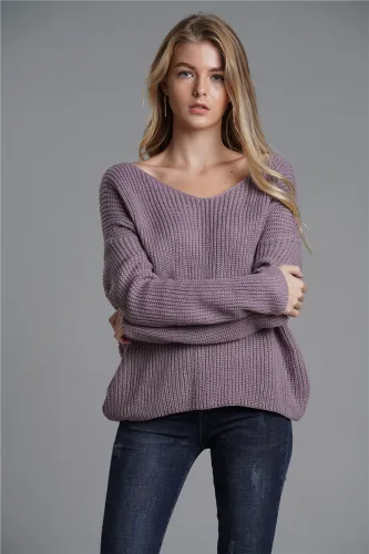 Autumn Sexy Cross Back Pullover Sweater with Bat Sleeves