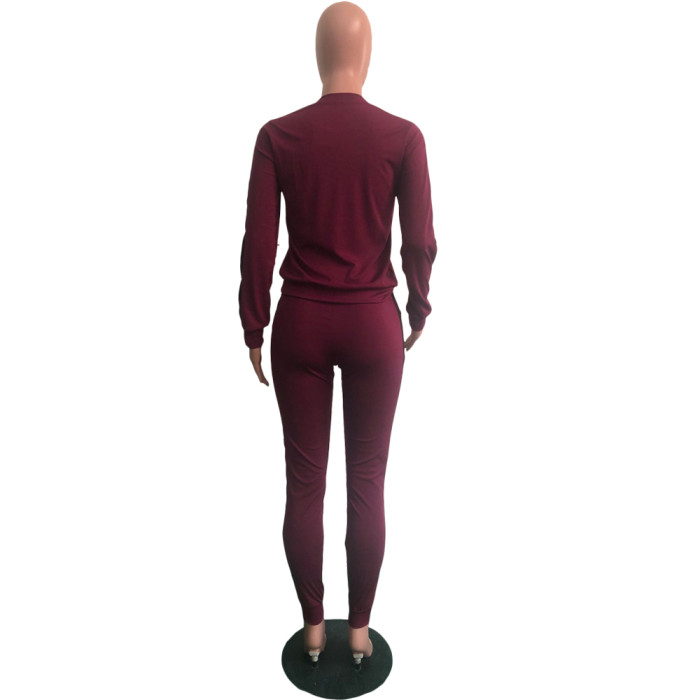 Autumn Casual Stripes O-Neck Shirt and Pants Set