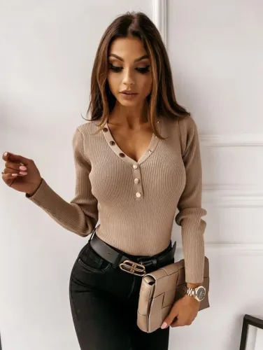 Autumn V-Neck Buttoned Knitting Basic Top